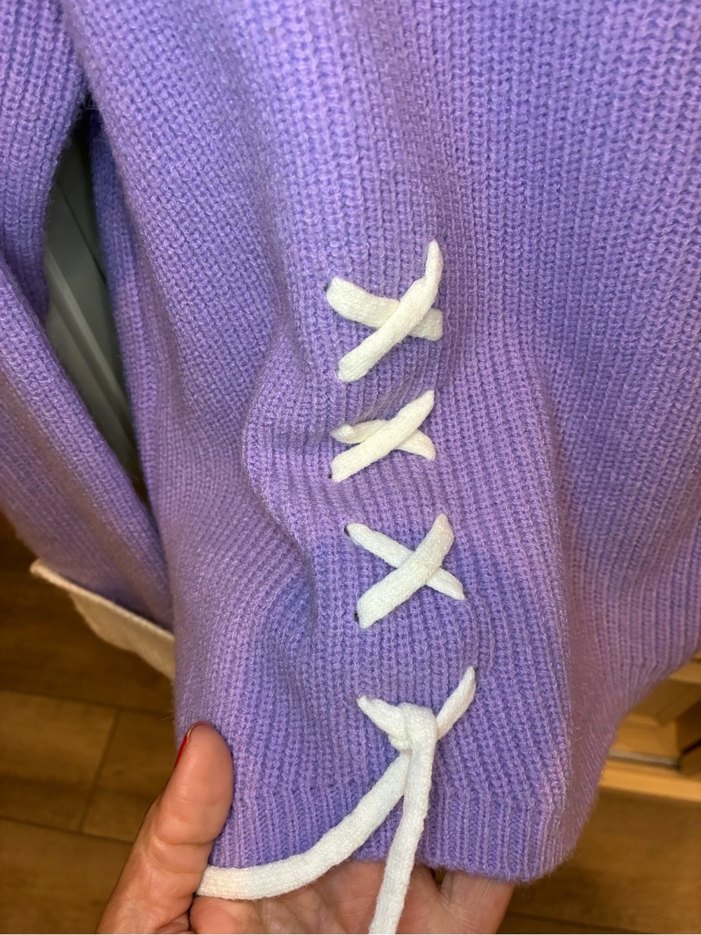 Lilac Lace-Up Knit Sweater - Women - Picture 4 of 5